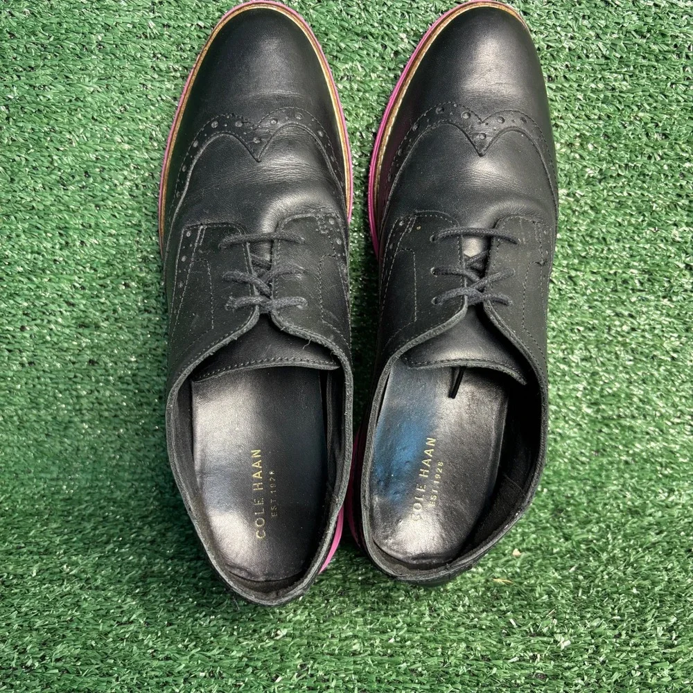 Cole Haan Lunargrand Waterproof Wingtip Oxford Leather Black Pink Mens Size 9B
